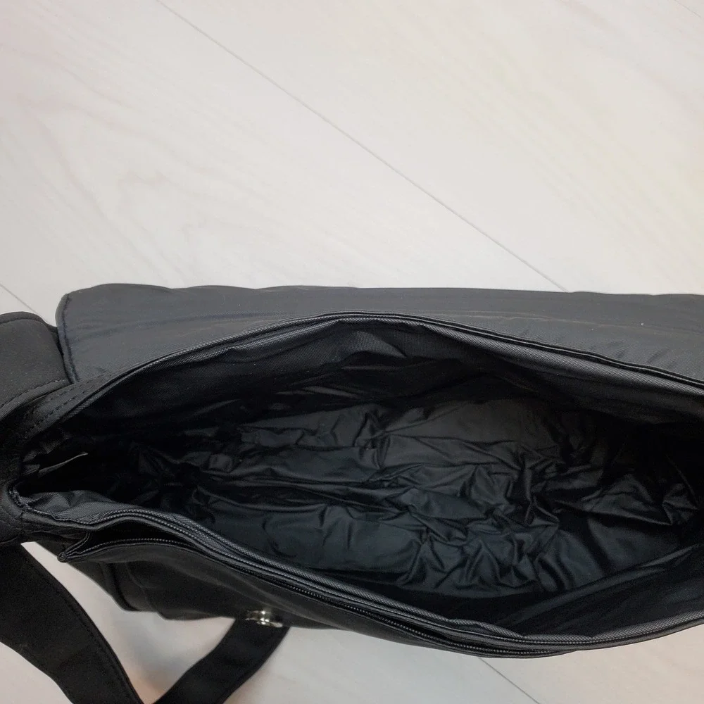 Black Messenger Bag Crossbody Bag PVC Adjustable Strap Silver Buckle